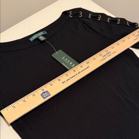 NWT Lauren Ralph Lauren Black Short Sleeve Cotton Crewneck Rope Tie Sleeves. M - Picture 6 of 7